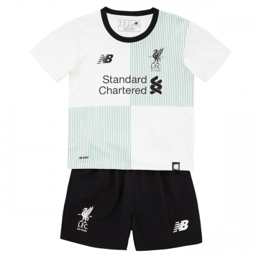 Kids Liverpool 2017-18 White Away Soccer Shirt With Shorts